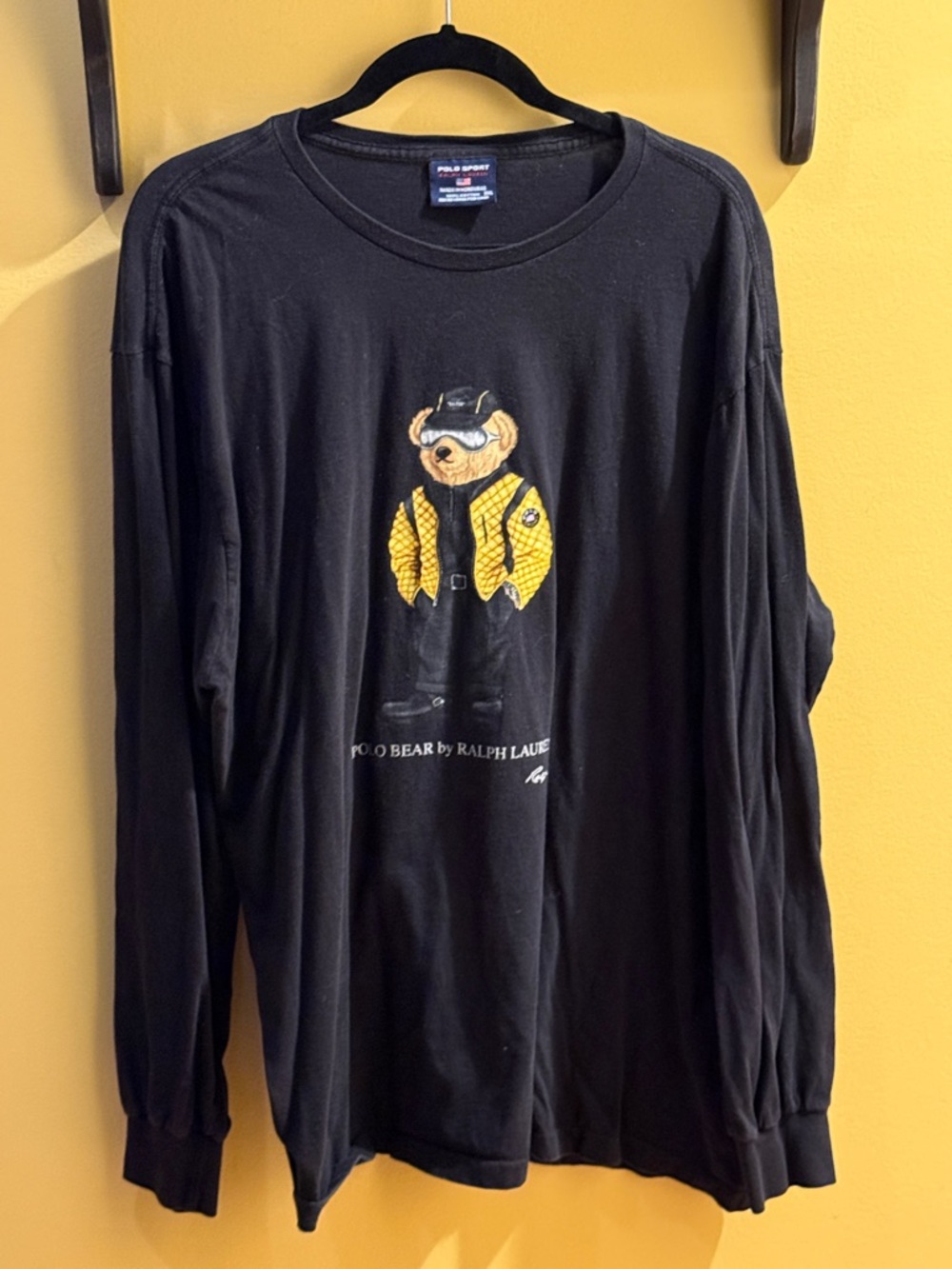 Ralph Lauren Black Long Sleeve Tee with Yellow Polo Bear Graphic